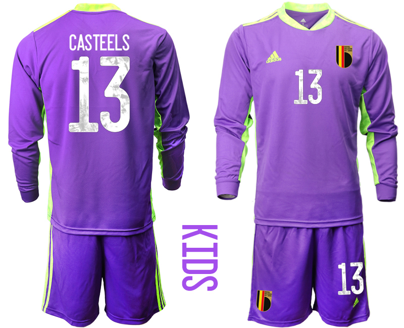 Youth 2021 European Cup Belgium purple Long sleeve goalkeeper #13 Soccer Jersey
